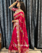 Seraphic Dark Pink Rangoli Silk Sequence Embroidery Work Saree With Stitched Blouse - Image 6