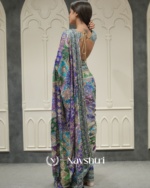 Pulsating Multicolor Chinon Silk Printed Mirror Work Saree - Image 5