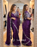 Amazing Purple Rangoli Silk Sequence Embroidery Work Saree With Stitched Blouse - Image 3