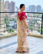 Enticing Beige Embroidery Work Jimmy Choo Silk Saree With Ephemeral Blouse Piece - Image 5