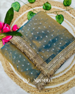Lassitude Sea Green Moss Silk Zari Woven Fancy Lace Border Saree - Image 5