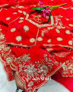 Blooming Red Fendy Silk Sequence Embroidery Work Saree With Stitched Blouse - Image 5