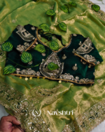 Beautiful Green Embroidery Work Chiffon Silk Saree With Fairytale Full Stitched Blouse - Image 5
