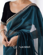 Blissful Rama Twill Net Embroidery Work Saree With Velvet Blouse Piece - Image 5