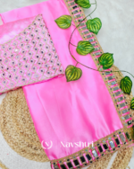 Invaluable Pink Satin Silk Mirror Work Saree With Seraphic Blouse Piece - Image 5
