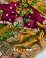 Resonant Mustard Embroidery Work Chiffon Silk Saree With Phenomenal Full Stitched Blouse - Image 5