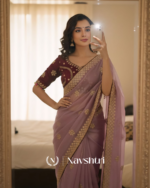 Ethereal Lavender Embroidery Work Jimmy Choo Silk Saree With Scrumptious Full Stitched Blouse - Image 5