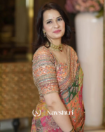 Pulsating Multicolor Chinon Silk Printed Mirror Work Saree - Image 5