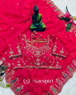 Proficient Dark Pink Fendy Silk Sequence Embroidery Work Saree With Stitched Blouse - Image 6