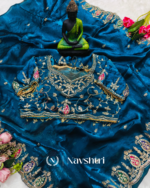 Lovely Blue Fendy Silk Sequence Embroidery Work Saree With Stitched Blouse - Image 5