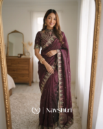 Rhapsody Maroon Fendy Silk Sequence Embroidery Work Saree With Stitched Blouse - Image 5