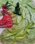 Innovative Green Fendy Silk Sequence Embroidery Work Saree With Stitched Blouse - Image 5