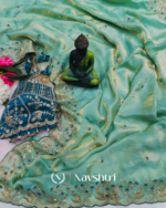 Extraordinary Turquoise Fendy Silk Sequence Embroidery Work Saree With Stitched Blouse - Image 5