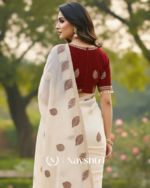 Lagniappe Off White Fancy Silk Embroidery Work Saree With Stitched Blouse - Image 5