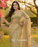 Ineffable Beige Fancy Silk Embroidery Work Saree With Stitched Blouse - Image 5