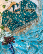 Prettiest Sky Fendy Silk Sequence Embroidery Work Saree With Stitched Blouse - Image 5