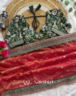 Chatoyant Red Cursh Silk Saree With Stunner Stitched Blouse - Image 6