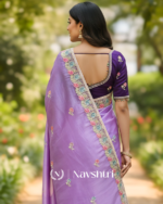 Winsome Lavender Embroidery Work Cursh Silk Saree With Seraphic Full Stitched Blouse - Image 6