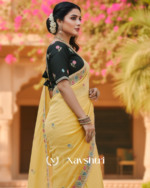 Murmurous Yellow Embroidery Work Cursh Silk Saree With Sempiternal Full Stitched Blouse - Image 5