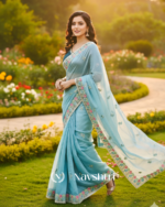 Prodigal Sky Embroidery Work Cursh Silk Saree With Pulsating Full Stitched Blouse - Image 5