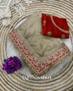 Seraglio Beige Embroidery Work Tweel Net Silk Saree With Divine Blouse Piece - Image 5