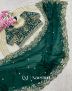 Exquisite Dark Green Embroidery Work Fancy Silk Saree With Rhapsodic Full Stitched Blouse - Image 4