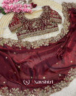 Elegant Wine Embroidery Work Fancy Silk Saree With Comely Full Stitched Blouse - Image 6