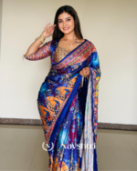 Zephyr Multicolor Chinon Silk Printed Mirror Work Saree - Image 6