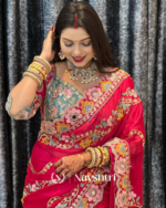 Seraphic Dark Pink Rangoli Silk Sequence Embroidery Work Saree With Stitched Blouse - Image 7
