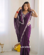 Amazing Purple Rangoli Silk Sequence Embroidery Work Saree With Stitched Blouse - Image 4