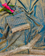 Lassitude Sea Green Moss Silk Zari Woven Fancy Lace Border Saree - Image 6