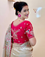 Enticing Beige Embroidery Work Jimmy Choo Silk Saree With Ephemeral Blouse Piece - Image 6