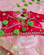 Denouement Pink Embroidery Work Jimmy Choo Silk Saree With Marvellous Full Stitched Blouse - Image 6