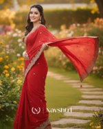 Nemesis Red Embroidery Work Fancy Silk Saree With Engrossing Full Stitched Blouse - Image 6