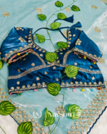 Nectarous Sky Embroidery Work Jimmy Choo Silk Saree With Incomparable Full Stitched Blouse - Image 6