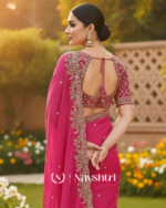 Arresting Dark Pink Embroidery Work Fancy Silk Saree With Ratatouille Full Stitched Blouse - Image 6