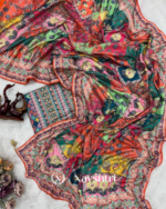 Pulsating Multicolor Chinon Silk Printed Mirror Work Saree - Image 7