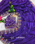 Preferable Royal Purple Fendy Silk Sequence Embroidery Work Saree With Stitched Blouse - Image 6