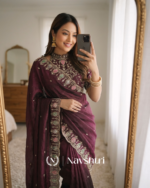 Rhapsody Maroon Fendy Silk Sequence Embroidery Work Saree With Stitched Blouse - Image 6