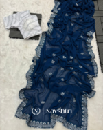 Blue Color Georgette Saree with Embroidery Design - Image 6