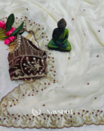 Delectable Beige Fendy Silk Sequence Embroidery Work Saree With Stitched Blouse - Image 6