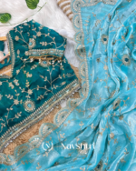 Prettiest Sky Fendy Silk Sequence Embroidery Work Saree With Stitched Blouse - Image 6