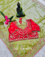 Innovative Green Fendy Silk Sequence Embroidery Work Saree With Stitched Blouse - Image 6