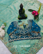 Extraordinary Turquoise Fendy Silk Sequence Embroidery Work Saree With Stitched Blouse - Image 6