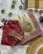 Beige color soft jimichu fabric Embroidery Sequence and Coding Lace work with beautiful golden jari�butta design - Image 6