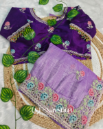 Winsome Lavender Embroidery Work Cursh Silk Saree With Seraphic Full Stitched Blouse - Image 7