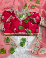 Precious Pink Embroidery Work Cursh Silk Saree With Stunning Full Stitched Blouse - Image 6