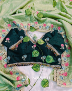 Outstanding Pista Embroidery Work Cursh Silk Saree With Vibrant Full Stitched Blouse - Image 6