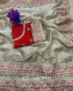 Seraglio Beige Embroidery Work Tweel Net Silk Saree With Divine Blouse Piece - Image 6