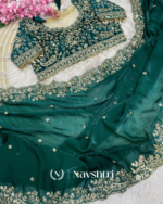 Exquisite Dark Green Embroidery Work Fancy Silk Saree With Rhapsodic Full Stitched Blouse - Image 3